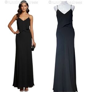Jovani Black Low-Back V-Neck Gown Gemstone Embellished Straps & Side Slit Size 8